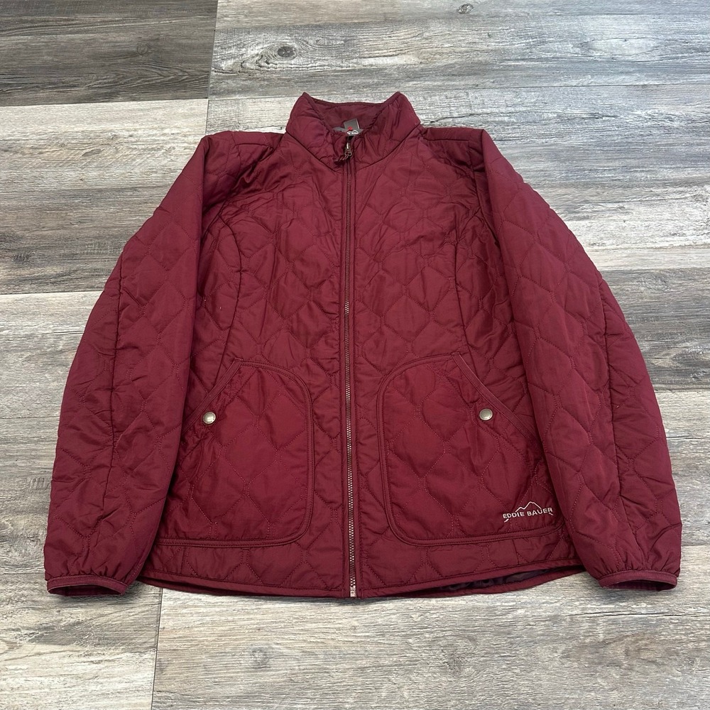 Eddie Bauer Burgundy Red Womens M Zipper Pockets Diamond Quilt Jacket Puffer